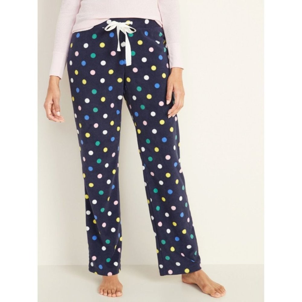 Womens Old Navy Fleece Pajama Pants Blue Polka Dot XXL TALL NWT